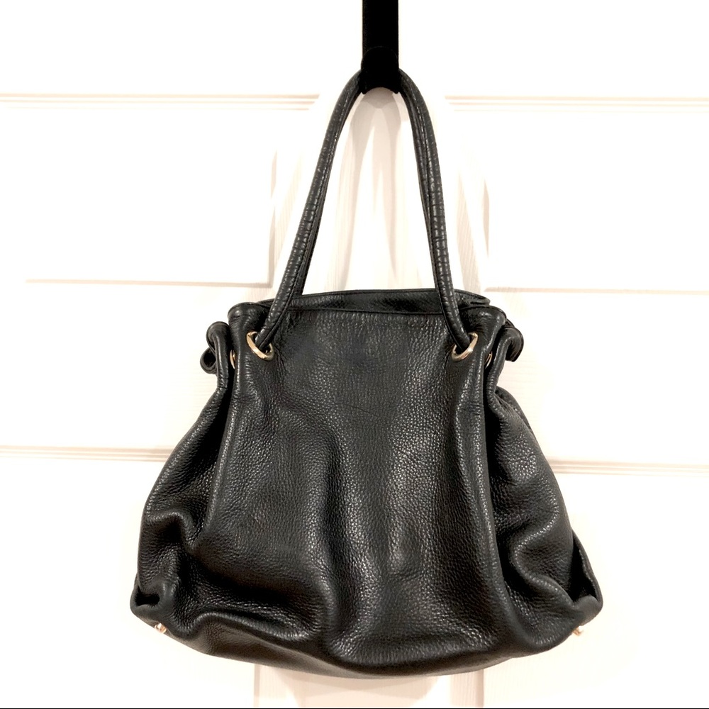 Furla Pebbled Leather Black and Gold Slouch  Bag